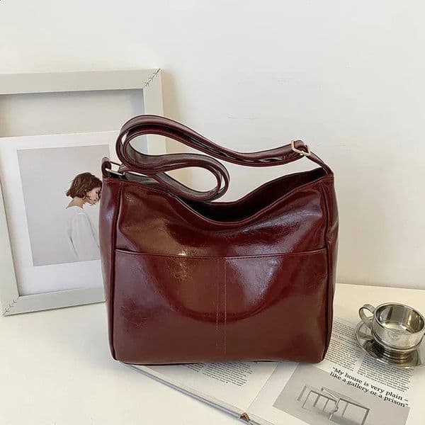 Versatile Large Capacity PU Leather Shoulder Tote by Ampit Ideal for Work & Travel
