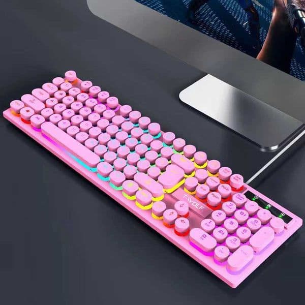 T-WOLF T80 Wired Retro Punk Keyboard LED Light USB Interface Computer Backlit Keyboard for Home Laptop Business OfficeXJ241225