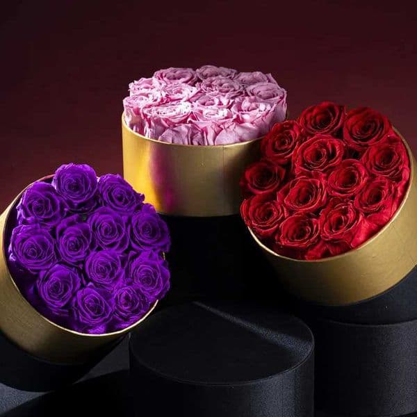 12 Natural Eternal Roses Golden edged Round Hug Bucket Gift Box Dried Flower Wedding Valentines Day Gift X241225