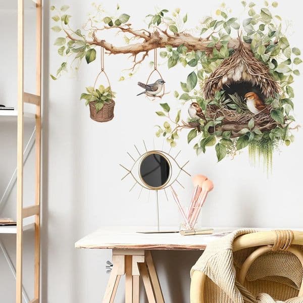 Large Size Wall Stickers for Living Room Bedroom Decoration Chinese Style Tree Branches Bird Wall Decals Self Adhesive Wallpaper 241223