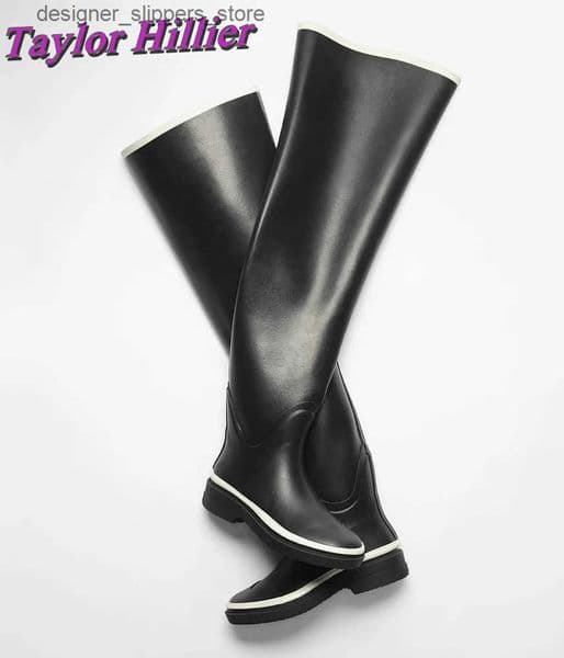 Boots 2025 New Rubber Rain Women Boots Autumn And Winter Super Long Round Toe Over-The-Knee Black Solid Elegant Fashion Shoes Q241225