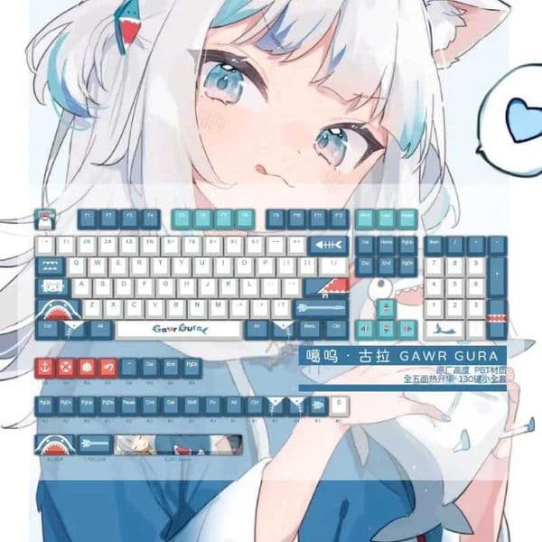 130 keys Gawr Gura PBT keycap Cherry Profile Dye Subl Cherry Keycaps For Cherry MX Switch DIY Custom Mechanical KeyboardXJ241225