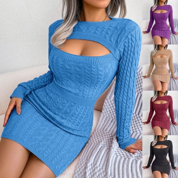 (35) Autumn and Winter European and American Sexy Hollow Twist Hip Skirt Sweater Skirt