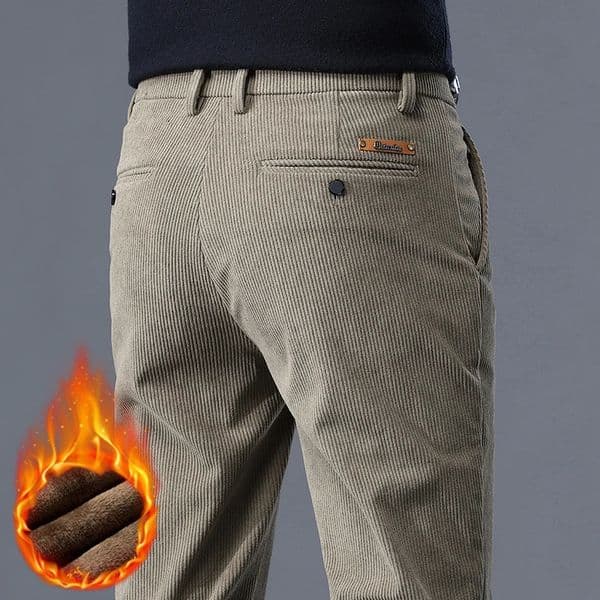 Khaki Black Gray Fleece Mens Corduroy Casual Pants Chenille Thick Stretch Business Trousers Mid-rise Winter Thermal Pants 241224