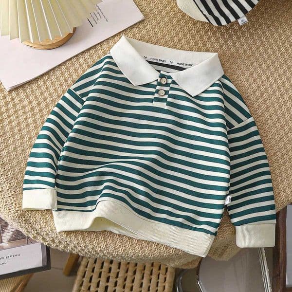 Autumn Spring Polo Shirt For 1-10Y Boys Striped Turndown Collar Kid Boys Bottoming Shirt Casual Threaded Cuffs Infant Girls TopsXJ241225