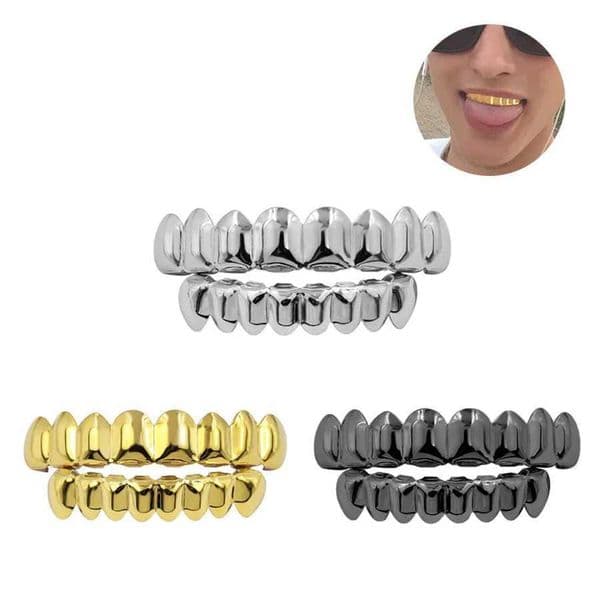 Gold Silver Plated HIP HOP Teeth Grillz Top Bottom Grills Set With sile Real Shiny Vampire Tooth SetsXJ241225
