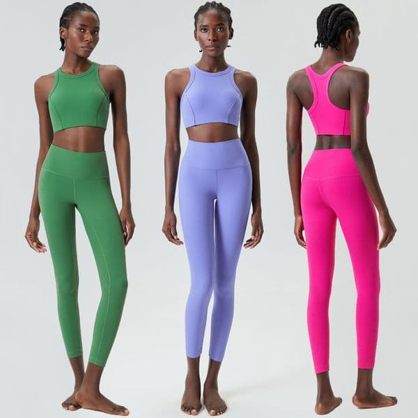 High Impact Gym Suit Women Ribbed Fabric Two Pieces Fitness Yoga Set Slim Fit Stretchy Running Sportswear Workout Clothes