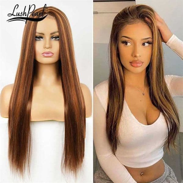 Synthetic Wigs Blonde Long Straight Wig Synthetic Middle Part Natural Hairline Highlight Black Brown Pink 30 Inches for Daily Cosplay Party 230227 Hair Wigs