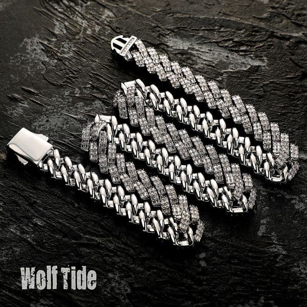15mm Full Iced Out Diamond Cuban Chain Bracelet Hip Hop Fashion Mens14k Gold Curb Chain Neck Jewelry Golden Miami Rapper Gifts Bijoux Pulsera Hombre Collar Hombre