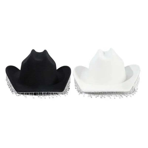 Girls Cowboy Hat Rhine Stone Tassel Sparkling Cowboy Hat Black and White Wholesale W241225