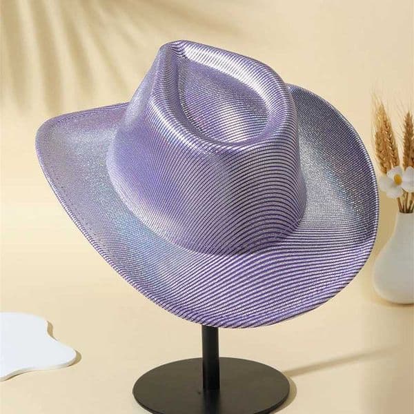 New Womens Purple Cowboy Hat Western Fedora Hat Womens Fashion Striped Cowboy Girl Hat Pink Party Jazz Hat Church Wedding Fedoras W241225