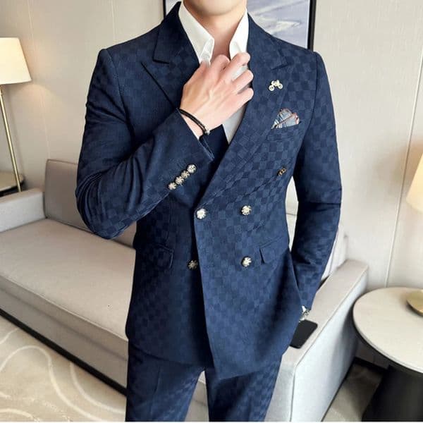 JacketPants 2 Pieces Blue Apricot Business Party Men Suits Double Breasted Formal Style Custom Made Wedding Groom Tuxedos 241223