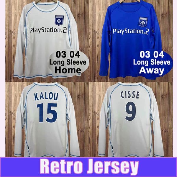 2003 2004 AJ Auxerre Roter Mens Soccer Jerseys KALOU CISSE Home White Away Blue Long Sleeves Football Shirts Vintage Adult Uniforms
