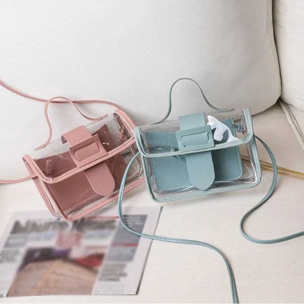 Ladys Transparent Bag Small Square Bag Individual Large Pin Buckle Shoulder Bag Woman Cross-Body Bag Ladies Transparent BagXJ241225