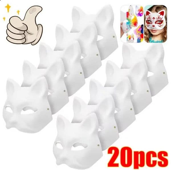 1-20pcs Japanese Mask Paper Blank Mask Halloween Cosplay Cat DIY Paintable Half Face Mask Animal Costume Party Decor Craft Prop 241225