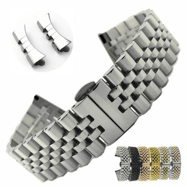 Classic Stainless Steel Jubilee Band Strap Universal Bracelet Curved End Butterfly Buckle For Samsung Replacement Band 241225