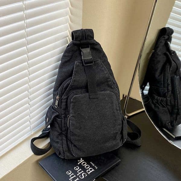 New Minimalist Denim Chest Bag, Women's Dual-use Bag, Casual Small Backpack, Canvas Lightweight Washed Cloth Bag 241226