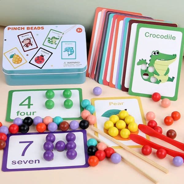 DIY Wooden Toy Clip Beads Color Sorting Cartoon Matching Board Game Early Learning Educational Toys For Children Kids Baby 241226