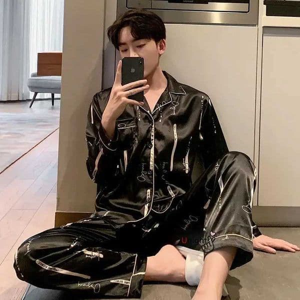 Men Silk Pajamas Trousers Suit Men Full Body Pajama Homewear Oversize Sleepwear Luxury Pajamas for Autumn Winter 5XLXJ241227