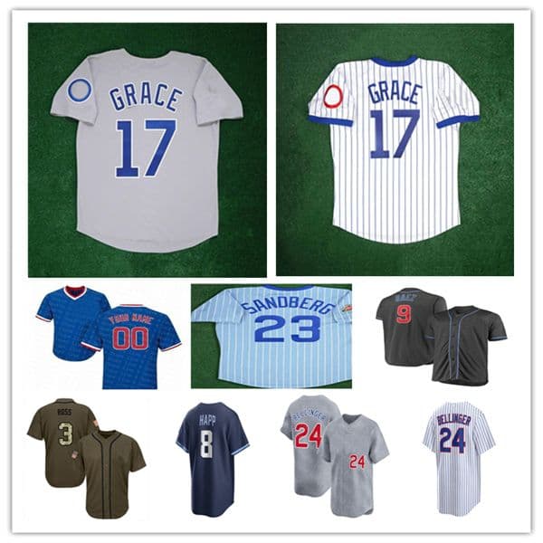 Custom 1990 All-Star Retro Baseball Jerseys Mark Grace Greg 31 Maddux Andre Dawson Ryne Sandberg Ernie Banks Sammy Sosa Ron Santo Stitched Grey White Blue 4XL