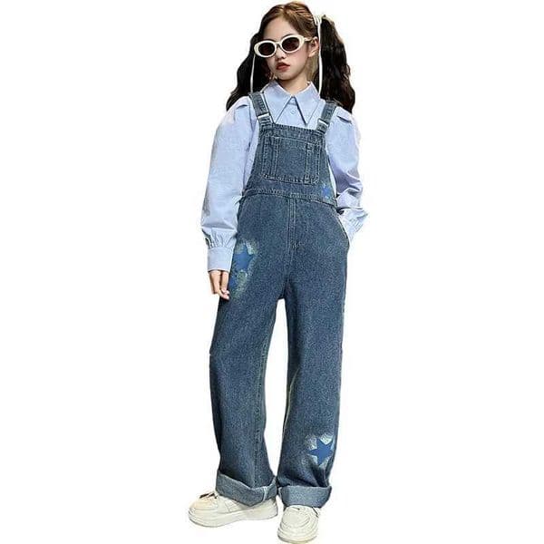 Fashion Children Jeans Overalls for Baby Girls Kids Blue Denim jumpsuit Suspended Pants with Straps Age 5 6 7 8 9 10 11 13 14 W241227