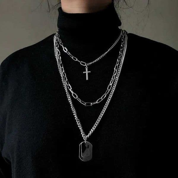 New Personality Cross Square Metal Multilayer Hip hop Long Chain Cool Simple Necklace For Women men Jewelry Gifts 19XJ241227
