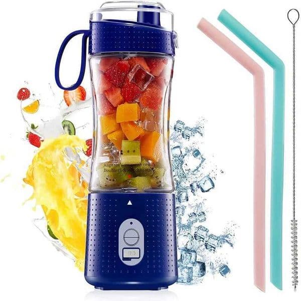 Portable Blender USB Rechargeable Smoothie on the Go Blender Cup with Straws Protein Shakes Fruit Mini Mixer for Home SportXJ241227
