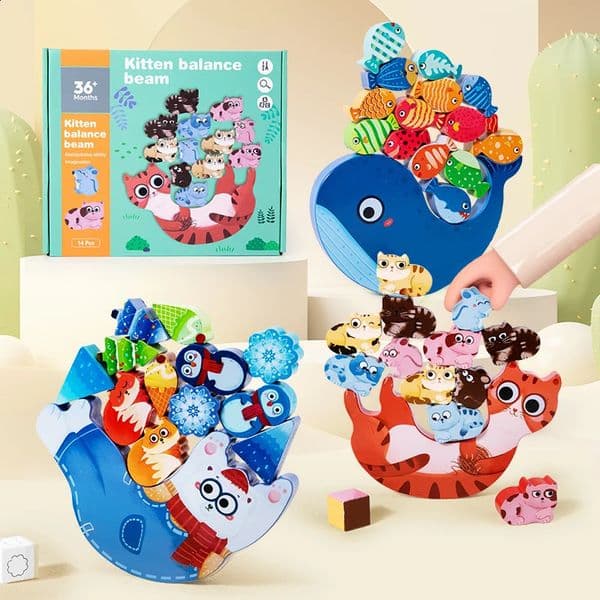 Childrens Wooden Animal Balance Stacking High Toys Focus Fine Motor Training Balance Game Educational Toy Stacking Blocks 241226