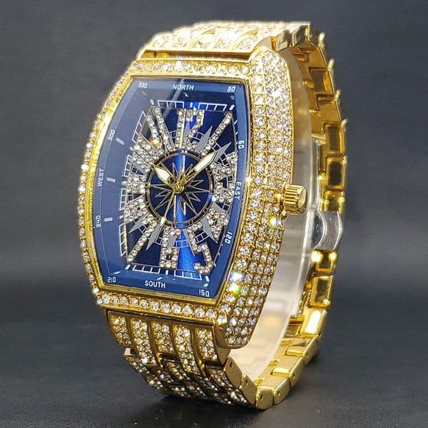 Diamond watch Hip Hop Men Watches Designer watch moissanite watch Barrel shaped Silver Plate Handsome Rap Quartz Watch Wristwatches Business watches