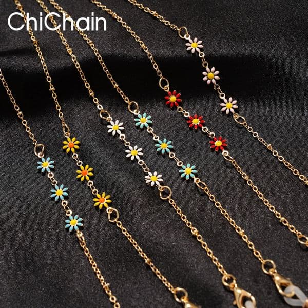 Cute Daisy Flower Glasses Chain Anti Slip Sunglasses Reading Glasses Lanyard Strap metal Fashion Face Covering Eyewear Retainer 241226
