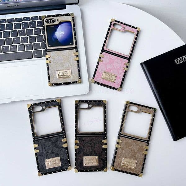 Designer Cell Phone Cases for Samsung z Flip6 5 4 3 Trendy s folding screen electroplated leather pattern square case foldable protective cover