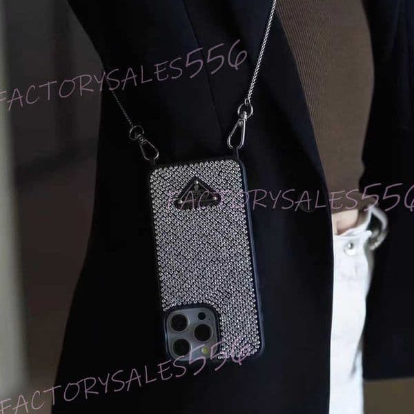Cell Phone Cases Designer Bling Rhinestone Phone Case for Apple iPhone 15 Pro Max 14 13 Luxury Glitter Diamond Chains Crossbody Shoulder Strap Crystal Back Cover Coqu