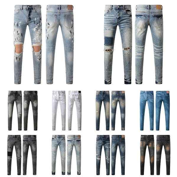 Designers Jeans Mens Distressed Ripped Biker Slim Straight Denim For Men Fashion Denim Jeans Pants Mans Skinny Jean