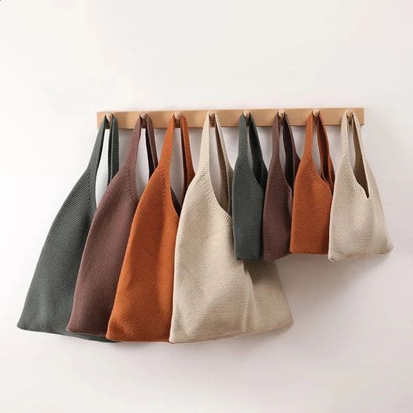 Lady Knitting Woolen Tote Bag Women Crochet Fashion Open Shopper Tophandle 2023 Female Daily Handbag 241225