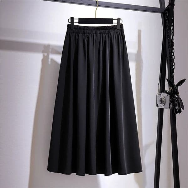Plus size Womens Spring Casual Skirt Black drapery polyester maxi party look 2Xlarge to 6X-large loose and comfortable 241227