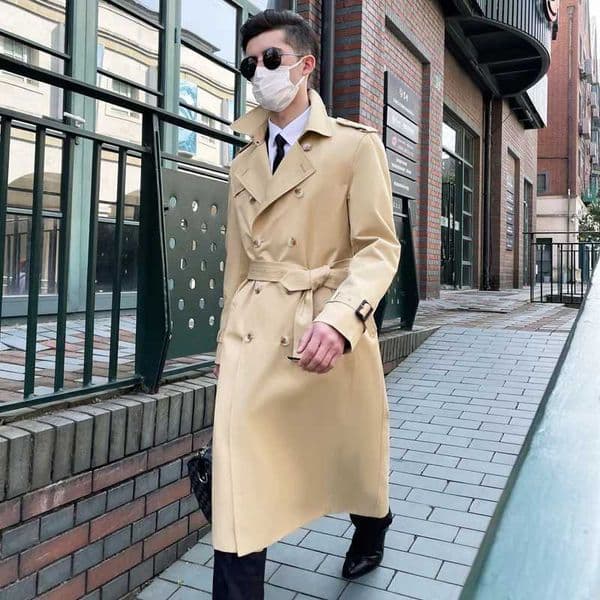 2024 Mens Knee Windproof Jacket UK Fashion Spring and Autumn Double Chest Business Work Long Windproof Jacket for Men W241228