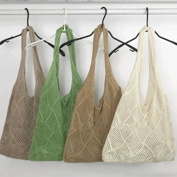 Fashion Women Hollow Woven Shoulder Bags Large Capacity Crochet Bag Knitting Handbags Eco Female Shopping Tote 241225
