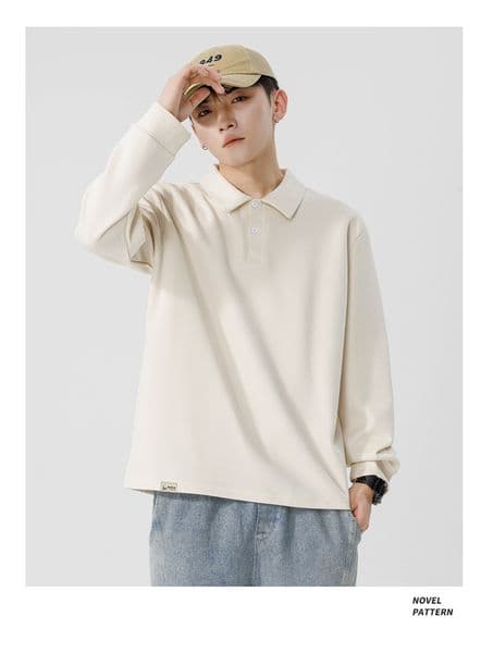 86 Men Long-sleeved Autumn and Winter Heavy Loose Solid Color Lapel Youth Casual