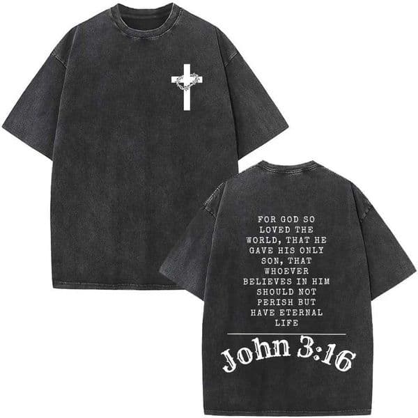 Christian Jesus Bible Verse Washed Mens Fashion Retro Oversized Harajuku Cotton Short Slip T-shirt 26L0506