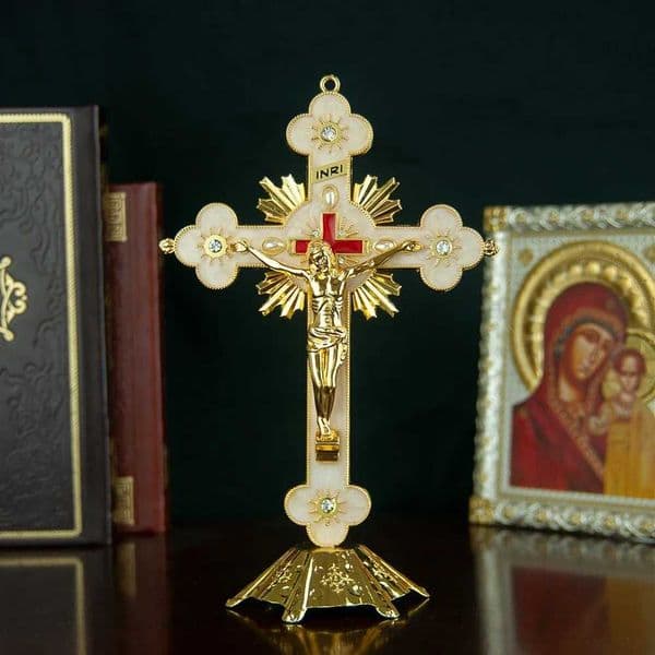 Religious Vintage Catholic Jesus Cross with Stand - Standing Crucifix for Home DecorXJ241228