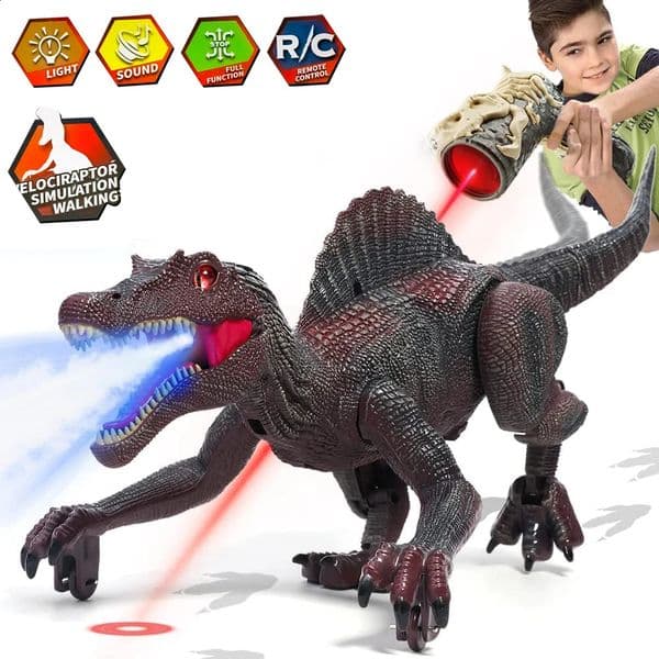 Laser Tracking RC Dinosaur Toys for Kids Remote Control Robot Verisimilitude Sound Spray for Kids Boys Girls Childrens Gifts 241228