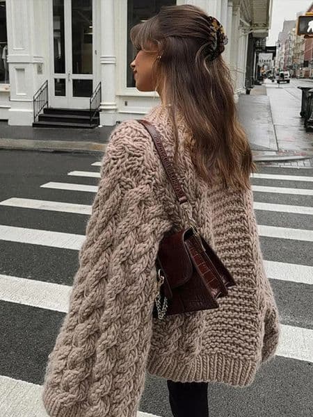 Loose Knitted Womens Sweater High Neck Wide Long Sleeve Female Knitwear Tops 2024 Autumn Winter Fashion Oversized Lady Pullover 241223Z
