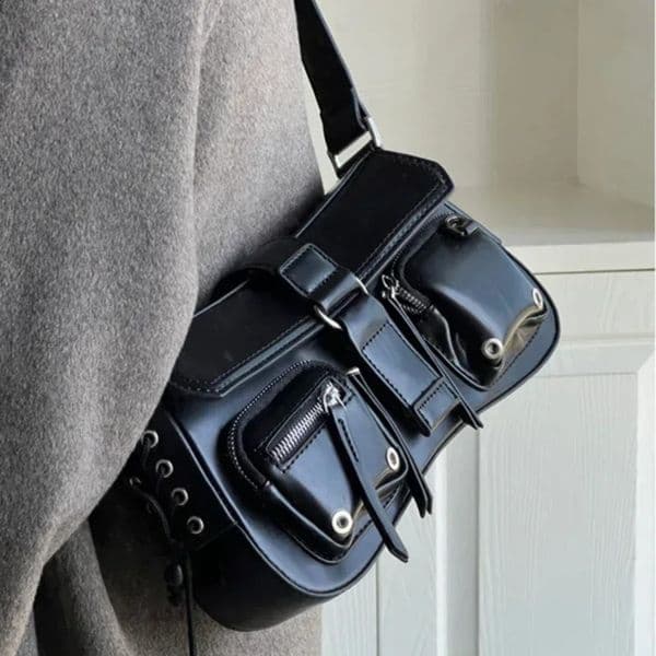 Y2K Korean Women Harajuku Vintage Gothic Black Hand Bag Aesthetic Elegant Punk Wallet Purse Handbags Shoulder Trend Tote Bags 241223