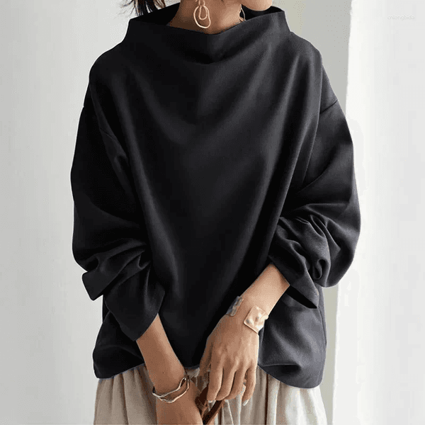 Women's Blouses 2024 Autumn Fashion Korean Tops Casual High-Neck Long Sleeves Simple Black Blouse Shirts For Women Female