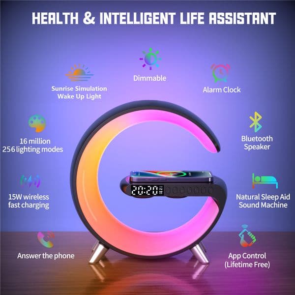 RGB Night Light Wireless 2025 Charger Stand Alarm Clock Speaker 15W Fast Charging Station for Iphone 15 14 13 12 Samsung