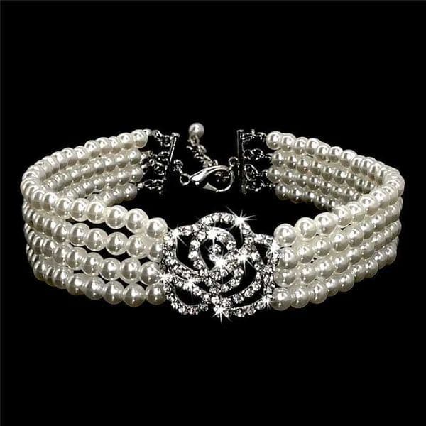 Pearl Necklace Dog Collar Fashion Jeweled Puppy Cat Collar with Rhinestone Artificial Diamante Rose Dog Pet AccessoriesXJ241230