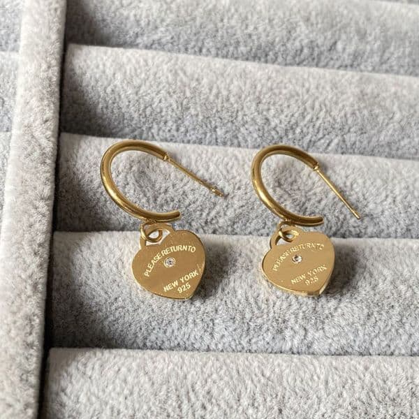 With Diamonds Luxury Designer Hoops Gold Plated Simple Heart Pendant Stainless Steel Fashion Earrings For Women Lady