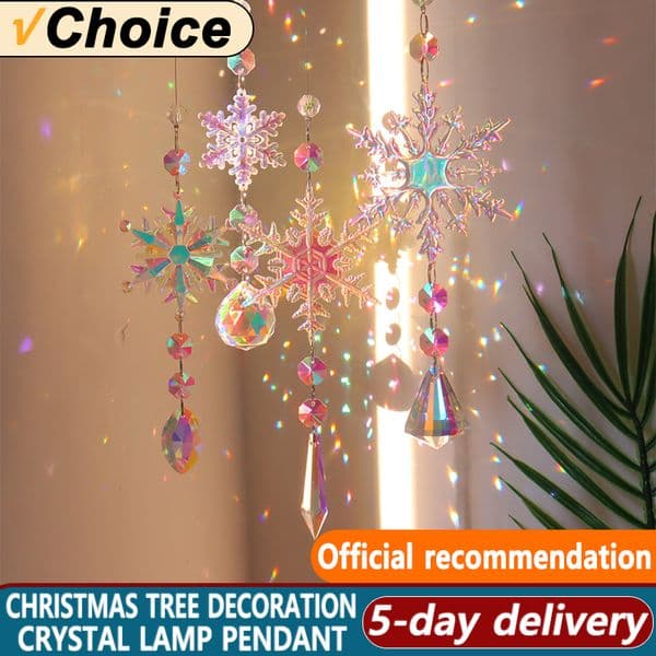 New Christmas Colorful Snowflake Crystal Sun Catcher Icicle Pendant Window Christmas Tree Decoration Christmas Supplies