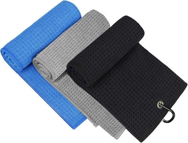 2026 New 3 Pack Microfiber Towels (16 X16 ) outdoor For Bag With Carabiner Clip Tri Fold Waffle Pattern Golf Towel Blue Black And Gray Free Shipping