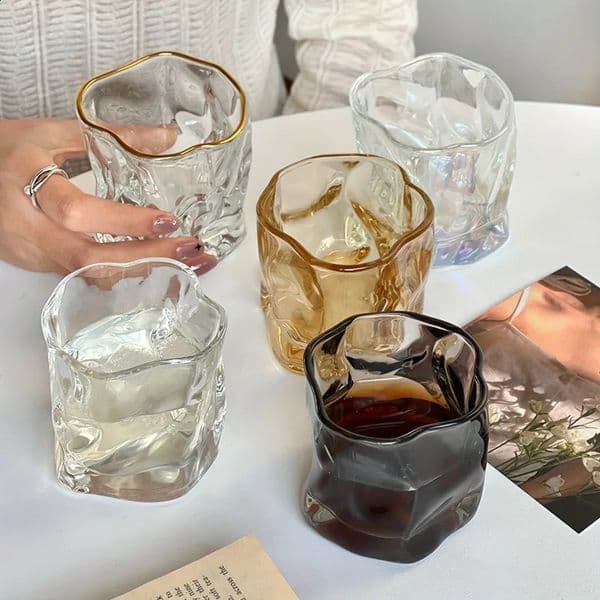 1pc 200ml Unique Whisky Glass Irregular Transparent Glass Wine Cup Drinking Glasses for Home Summer Beverage Cup Kitchenware 241231